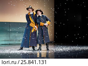 MOSCOW, RUSSIA - JAN 15, 2015: Actors G.Starostin and A.Kondakov as Captains Marzheret and Walther Rozen on stage of Moscow theatre Et Cetera in play Boris Godunov directed by Peter Stein. Редакционное фото, фотограф Losevsky Pavel / Фотобанк Лори