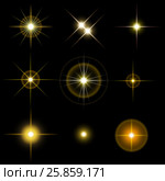 Set of beautiful gold stars on black. Стоковая иллюстрация, иллюстратор Анастасия Некрасова / Фотобанк Лори