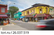 Little India in Singapore. Crossroad Panorama timelapse. Редакционное видео, видеограф Кирилл Трифонов / Фотобанк Лори