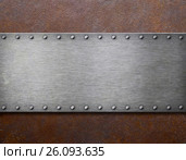 Old steel plaque on rust metal 3d illustration. Стоковая иллюстрация, иллюстратор Андрей Кузьмин / Фотобанк Лори