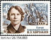 Вера Захаровна Хоружая. Герой Советского союза. Марка СССР 1964 года. Стоковое фото, фотограф Владимир Макеев / Фотобанк Лори