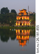 Turtle Tower on Hoan Kiem Lake in the evening twilight. Hanoi, Vietnam (2015 год). Стоковое фото, фотограф Виктор Карасев / Фотобанк Лори