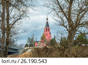 Вид на храм Новомучеников и Исповедников Российских с правого берега Волги. Город Ржев, Тверская область (2017 год). Стоковое фото, фотограф Антон Вербило / Фотобанк Лори