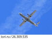 Пассажирский самолет ATR ATR-72-212A бортовой номер VQ-BLE авиакомпании "ЮТэйр" во время полета (2017 год). Редакционное фото, фотограф Григорий Писоцкий / Фотобанк Лори