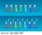 Set seven Micro tube iridish color on blue. Стоковая иллюстрация, иллюстратор Анастасия Некрасова / Фотобанк Лори