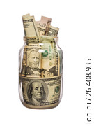 Many dollars in a glass jar isolated on white. Стоковое фото, фотограф Валерий Бочкарев / Фотобанк Лори