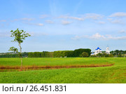 Bogolyubovo, a spring landscape with a church, a green meadow and the Nerl River (2013 год). Редакционное фото, фотограф Анна Мартынова / Фотобанк Лори