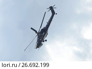 ZHUKOVSKY, RUSSIA - JULY 20, 2017: Demonstration flight of the fighting shock Mi-28ne helicopter at an air show of "MAKS-2017" Редакционное фото, фотограф Виктор Карасев / Фотобанк Лори
