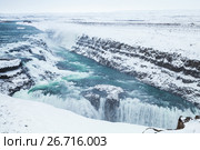 Gullfoss, Golden Waterfall in winter (2017 год). Стоковое фото, фотограф EugeneSergeev / Фотобанк Лори