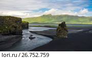 Landscape of Dyrholaey cape, volcanic sand beach South Iceland (2011 год). Стоковое фото, фотограф Сергей Майоров / Фотобанк Лори