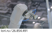 Close up shot of robot head, which can sort waste for recycling purposes. Стоковое видео, видеограф Aleksey Popov / Фотобанк Лори
