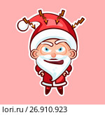 Sticker emoji emoticon, emotion swear, angry, lightning, vector isolated illustration character sweet cute Santa Claus Father Frost on pink background for Happy New Year and Merry Christmas. Стоковая иллюстрация, иллюстратор Maryna Bolsunova / Фотобанк Лори