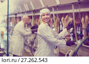 Professional milkers operating machine milking. Стоковое фото, фотограф Яков Филимонов / Фотобанк Лори