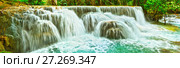 Tat Kuang Si Waterfalls. Beautiful panorama landscape. Laos. (2017 год). Редакционное фото, фотограф Ольга Хорошунова / Фотобанк Лори