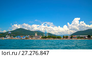 Панорама курорта Лазаревское, город Сочи. Вид с моря (2016 год). Стоковое фото, фотограф Игорь Архипов / Фотобанк Лори