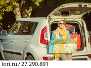 Summer trip by car and suitcase in car trunk. Стоковое фото, фотограф Наталья Давыдова / Фотобанк Лори