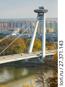 Aerial view of Bratislava with Bridge SNP (2017 год). Стоковое фото, фотограф Яков Филимонов / Фотобанк Лори