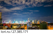 Time lapse view of Makati skyscrapers in Manila city. Skyline at night, Philippines. Стоковое фото, фотограф Mikhail Davidovich / Фотобанк Лори