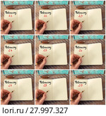 Photo collage of days 10th to 18th of month February handwritten on notebook. Стоковое фото, фотограф Constantin Stanciu / PantherMedia / Фотобанк Лори
