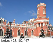 Петровский путевой (подъездной) дворец на Тверском тракте (Ленинградский проспект). Башня и стены (2018 год). Стоковое фото, фотограф Валерия Попова / Фотобанк Лори