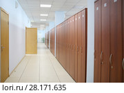 Long corridor with many wooden cabinets and opened door in office. Стоковое фото, фотограф Losevsky Pavel / Фотобанк Лори