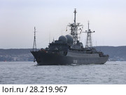 Средний разведывательный корабль проекта 864 ССВ-208 «Курилы» в бухте Золотой Рог. Владивосток (2018 год). Редакционное фото, фотограф Алексей Гусев / Фотобанк Лори