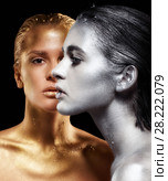 Beauty portrait of young gorgeous women. Golden and silver girls on black background. Стоковое фото, фотограф Сергей Пристяжнюк (Serg Zastavkin) / Фотобанк Лори