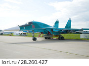 Российский многофункциональный истребитель-бомбардировщик Су-32 на авиасалоне МАКС-2017. Жуковский. Редакционное фото, фотограф Виктор Карасев / Фотобанк Лори