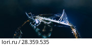 Sphere Planet Night houses in Riga city, Bridge, Latvia 360 VR Drone picture for Virtual reality, Panorama. Стоковое фото, фотограф Aleksejs Bergmanis / Фотобанк Лори