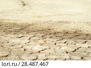 Background - dried cracked saline soil, dry clay sprinkled with sand. Стоковое фото, фотограф Евгений Харитонов / Фотобанк Лори