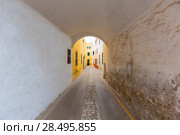 Menorca Ciutadella Carrer de Sant Climent barrel vault passage in Balearic islands (2013 год). Стоковое фото, фотограф Tono Balaguer / Ingram Publishing / Фотобанк Лори