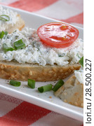 Bruschetta sandwiches with cottage cheese and tomato. Стоковое фото, фотограф Olena Mykhaylova / Ingram Publishing / Фотобанк Лори