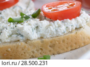 Bruschetta sandwiches with cottage cheese and tomato. Стоковое фото, фотограф Olena Mykhaylova / Ingram Publishing / Фотобанк Лори