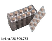 Tablets Packed in blisters on white background, isolated. Стоковое фото, фотограф Элина Гаревская / Фотобанк Лори