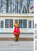 Аниматор в костюме медведя в русской косоворотке. Парк Сокольники. Москва (2013 год). Редакционное фото, фотограф Алёшина Оксана / Фотобанк Лори