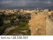 View of Ramparts Walk and city, Golden Gate, Jerusalem, Israel. Стоковое фото, фотограф Keith Levit / Ingram Publishing / Фотобанк Лори