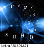 Twelve symbols of the zodiac. Space horoscope. Стоковая иллюстрация, иллюстратор ElenArt / Фотобанк Лори