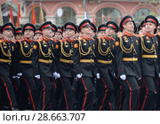 Воспитанники Тверского (Калининского) военного суворовского училища на генеральной репетиция парада на Красной площади в честь Дня Победы (2018 год). Редакционное фото, фотограф Free Wind / Фотобанк Лори