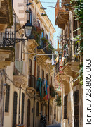 Ortigia street view, Syracuse, Sicily, Italy. (2016 год). Редакционное фото, фотограф Юрий Брыкайло / Фотобанк Лори