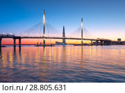 The cable-stayed bridge across the Petrovsky fairway of the west (2018 год). Редакционное фото, фотограф Ольга Визави / Фотобанк Лори