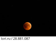 Полное лунное затмение 28 июля 2018 года. Total Lunar Eclipse on July 27–28, 2018. Стоковое фото, фотограф Евгений Романов / Фотобанк Лори