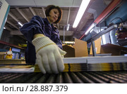 Работники на  архангельском целлюлозно-бумажном комбинате. Россия, Архангельская область, Новодвинск (2014 год). Редакционное фото, фотограф Яковлев Сергей / Фотобанк Лори