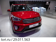 Презентация нового автомобиля Hyundai Creta на Московском международном автомобильном салоне (ММАС – 2018) в МВЦ "Крокус Экспо", Россия. Редакционное фото, фотограф Николай Винокуров / Фотобанк Лори