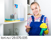 portrait of young woman cleaning. Стоковое фото, фотограф Яков Филимонов / Фотобанк Лори