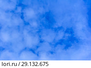 Celestial background - blue day sky with white cirro-cumulus clouds. Стоковое фото, фотограф Евгений Харитонов / Фотобанк Лори