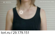 Young girl press on futuristic user interface concept screen. Graphical User Interface - GUI. Head up Display - HUD. Internet of things. Стоковое видео, видеограф Dzmitry Astapkovich / Фотобанк Лори