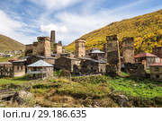 Ushguli village and typical defensive towers, Upper Svaneti, Georgia (2018 год). Стоковое фото, фотограф Юлия Бабкина / Фотобанк Лори