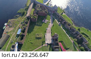Aerial view on fortress Oreshek, Leningrad region (2018 год). Стоковое видео, видеограф Михаил Коханчиков / Фотобанк Лори