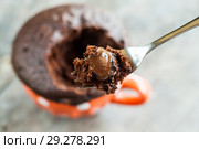 Chocolate pie in a cup filled with a liquid. Стоковое фото, фотограф Tetiana Chugunova / Фотобанк Лори