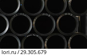 Производство полиэтиленовых труб. Готовые трубы. 2 плана. Production of polyethylene pipes. The finished pipes. 2 shots. Стоковое видео, видеограф Евгений Романов / Фотобанк Лори